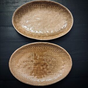 Pottery Barn Rustic Brown Oval Plate Stoneware Set Of 2 Made In Portugal